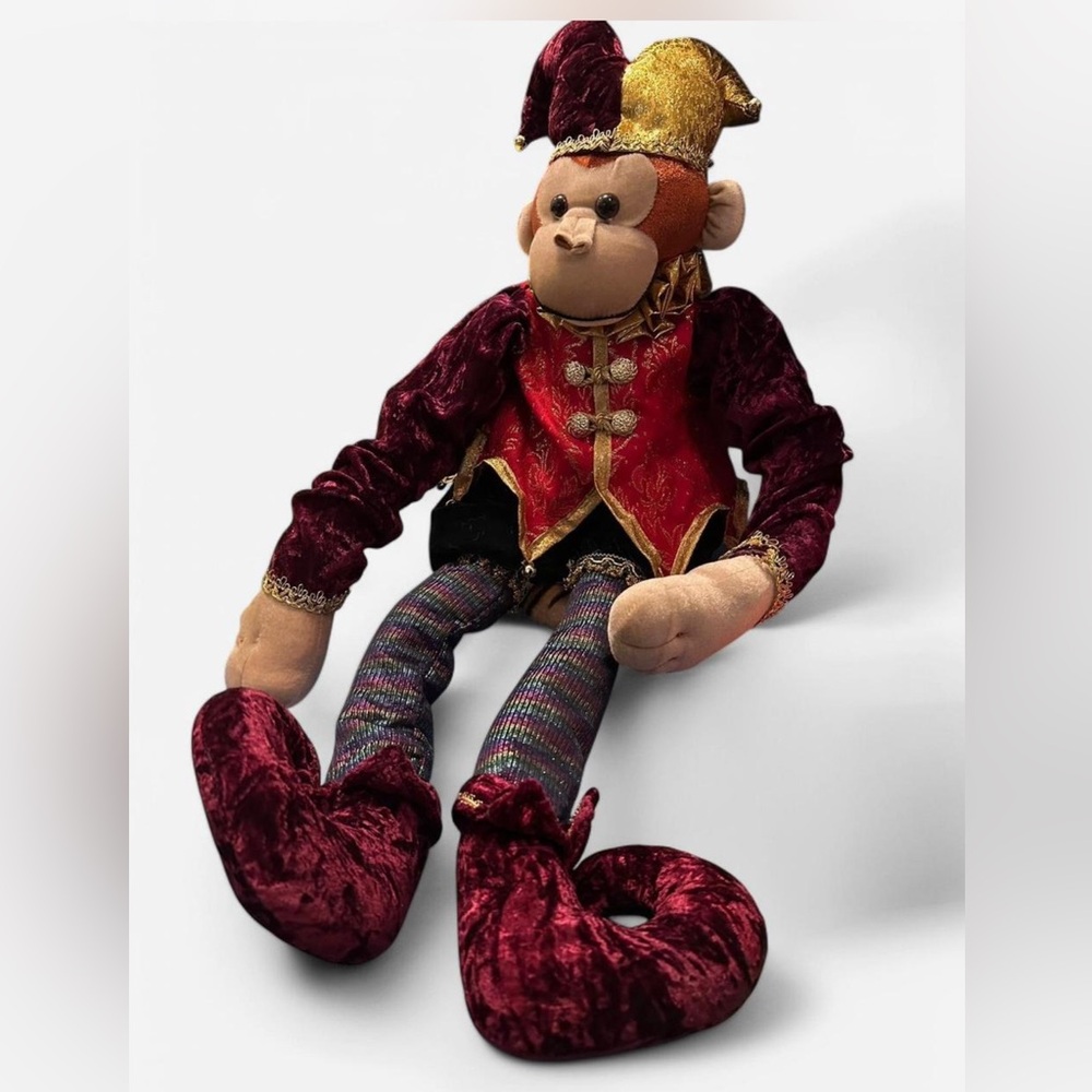 DECORATIVE STUFFED MONKEY - CLOWN JESTER JOKER